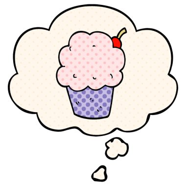 çizgi roman tarzında karikatür cupcake ve düşünce balonu