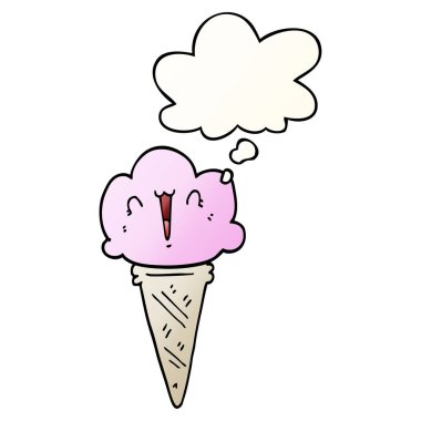 pürüzsüz gradien yüz ve düşünce balonu ile karikatür dondurma