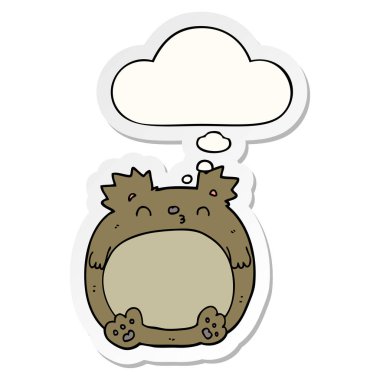 karikatür ayı ve baskılı bir etiket olarak kabarcık düşünce