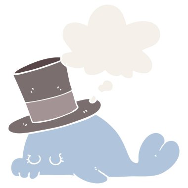 sevimli karikatür yunus ve retro tarzında düşünce balonu