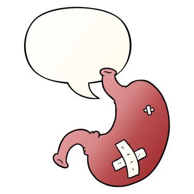 düzgün degrade tarzında karikatür mide ve konuşma balonu