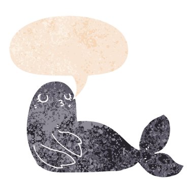 retro dokulu tarzda karikatür mühür ve konuşma balonu