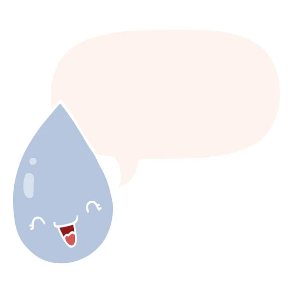 Goutte de pluie dessin animé et bulle d'expression dans le style rétro — Image vectorielle