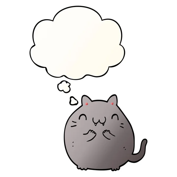 Heureux chat dessin animé et bulle de pensée dans le style dégradé lisse — Image vectorielle