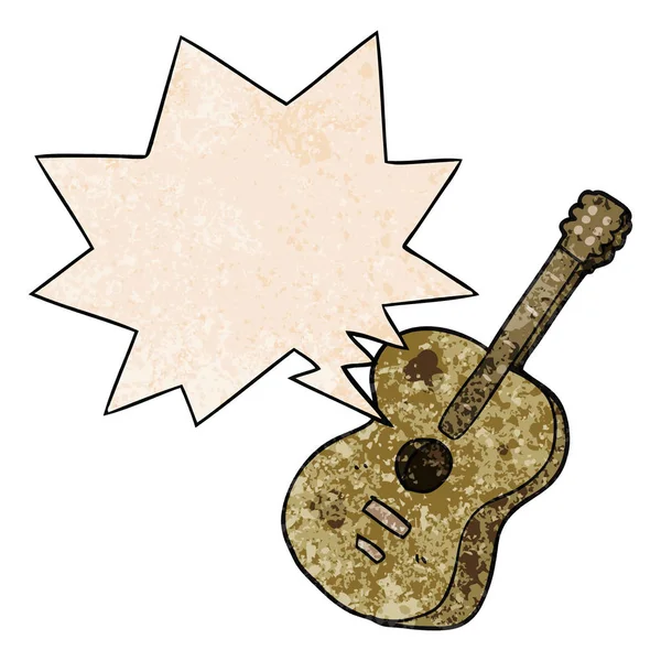 Cartoon gitaar en toespraak bubble in retro textuur stijl — Stockvector