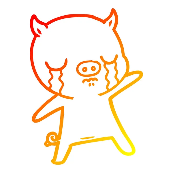 Warme Gradientenlinie Zeichnung Cartoon Schwein weinen — Stockvektor