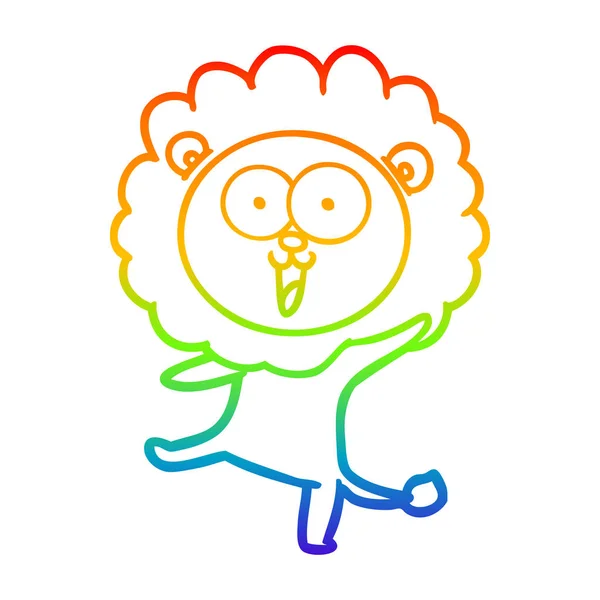 Arco iris gradiente línea dibujo feliz dibujos animados león — Vector de stock