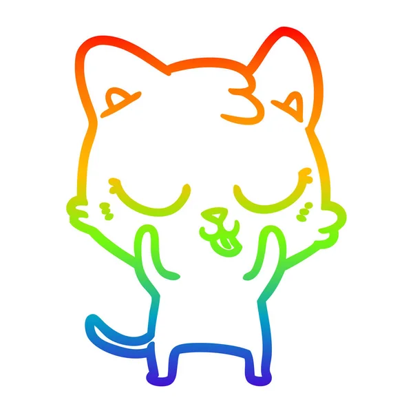 Rainbow gradient ligne dessin chat dessin animé — Image vectorielle