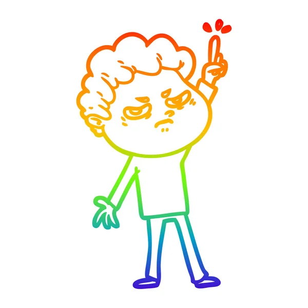 Regenboog gradiënt lijntekening cartoon boze man — Stockvector