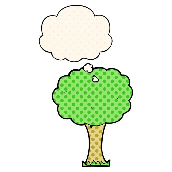 Cartoon tree and thought bubble in comic book style — Stock Vector