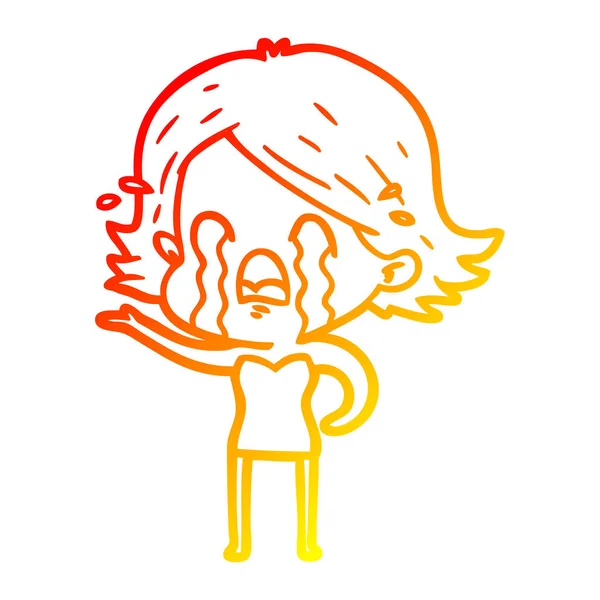 Chaud gradient ligne dessin dessin animé femme pleurer — Image vectorielle