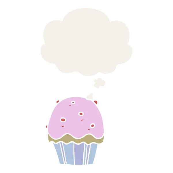 Cupcake dessin animé et bulle de pensée dans un style rétro — Image vectorielle