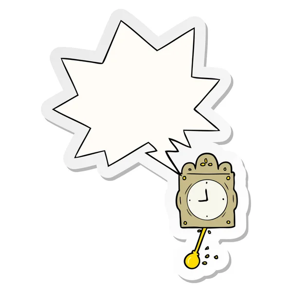 Мультяшний годинник, маятник і мовна бульбашка наклейка — стоковий вектор