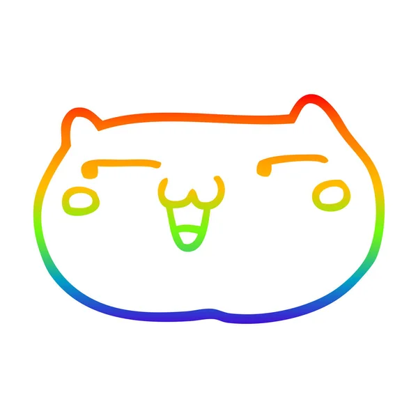 Rainbow gradient ligne dessin dessin animé chat visage — Image vectorielle
