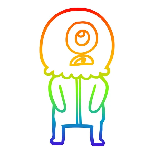 Arco-íris linha gradiente desenho cartoon ciclope alienígena homem espacial — Vetor de Stock