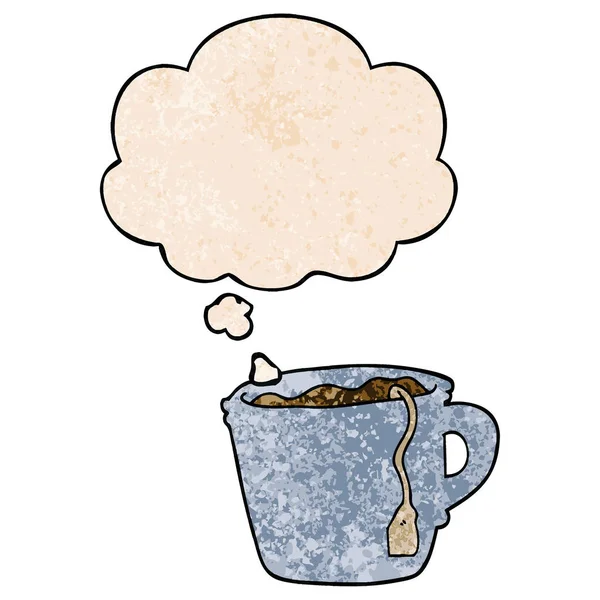 Мультфильм горячая чашка чая и мыслей пузырь в гранж текстуры Patt — стоковый вектор