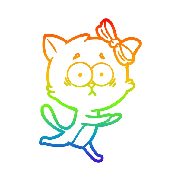 Regenbogen Gradienten Linie Zeichnung Karikatur Katze — Stockvektor