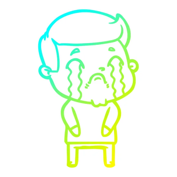 Cold gradient line drawing cartoon man crying — стоковый вектор