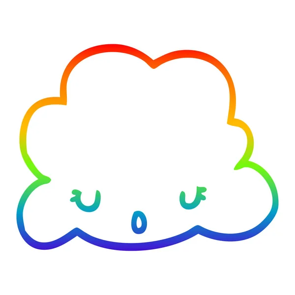 Rainbow gradient line drawing cute cartoon cloud — Stock Vector