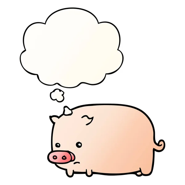 Nettes Cartoon-Schwein und Gedankenblase im sanften Gradienten-Stil — Stockvektor