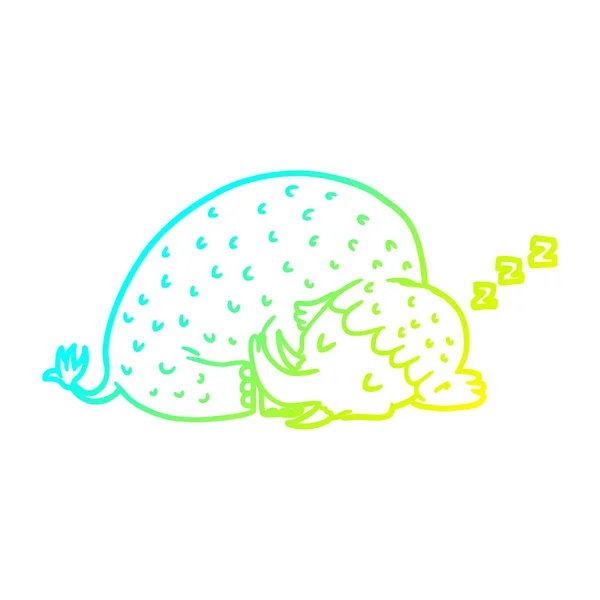 Línea de gradiente frío dibujo dibujos animados mamut durmiendo — Vector de stock