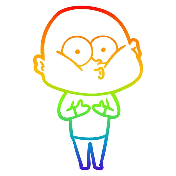 Arco-íris linha gradiente desenho cartoon homem careca olhando —  Vetores de Stock