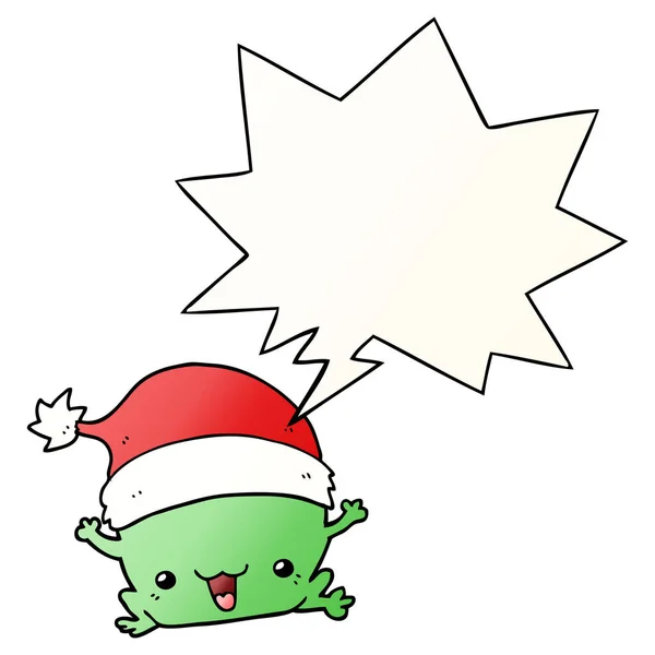 Niedlicher Cartoon-Weihnachtsfrosch und Sprechblase im sanften Verlauf — Stockvektor