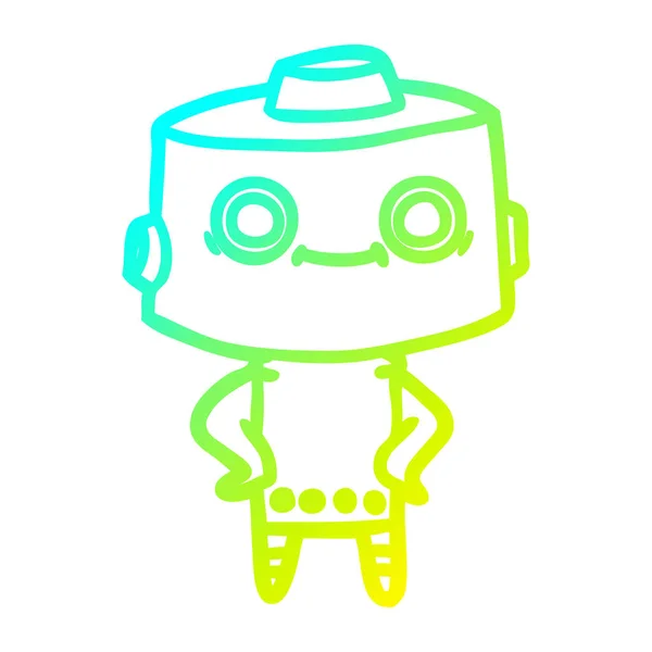 Línea de gradiente frío dibujo robot de dibujos animados — Vector de stock