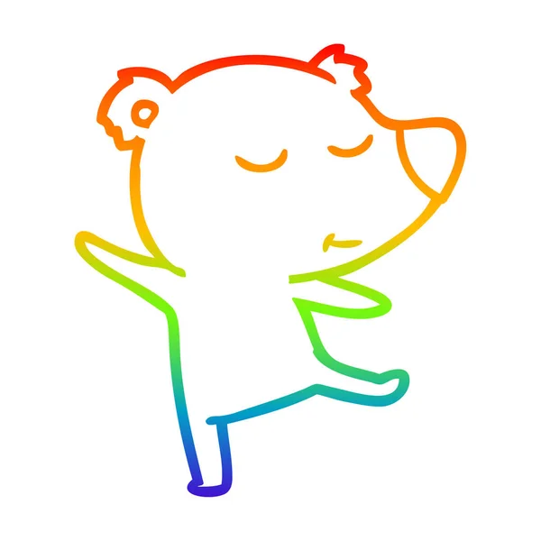 Regenboog gradiënt lijntekening gelukkig cartoon Bear dansen — Stockvector