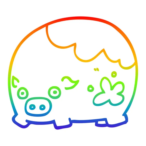 Regenboog gradiënt lijntekening cartoon vies varken — Stockvector