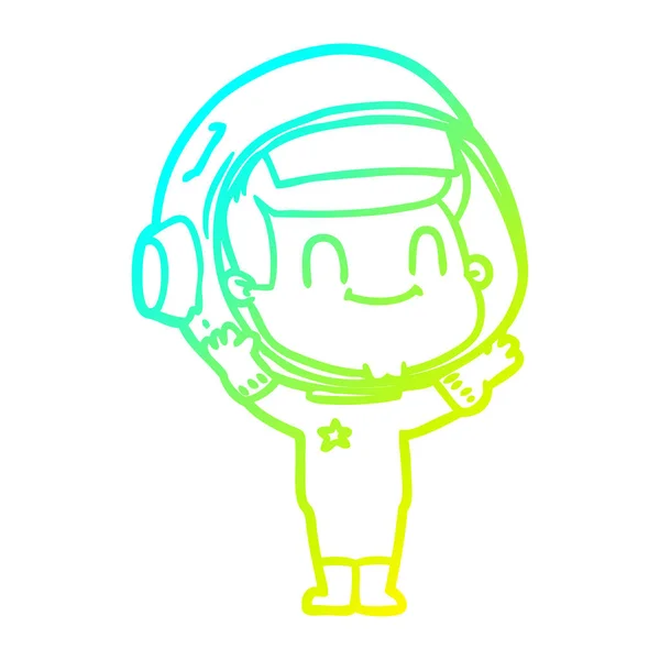 Frío gradiente línea dibujo feliz dibujos animados astronauta hombre — Vector de stock