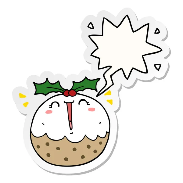可爱的卡通圣诞布丁和语音泡沫贴纸 — 图库矢量图片