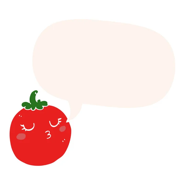 Cartoon-Tomate und Sprechblase im Retro-Stil — Stockvektor