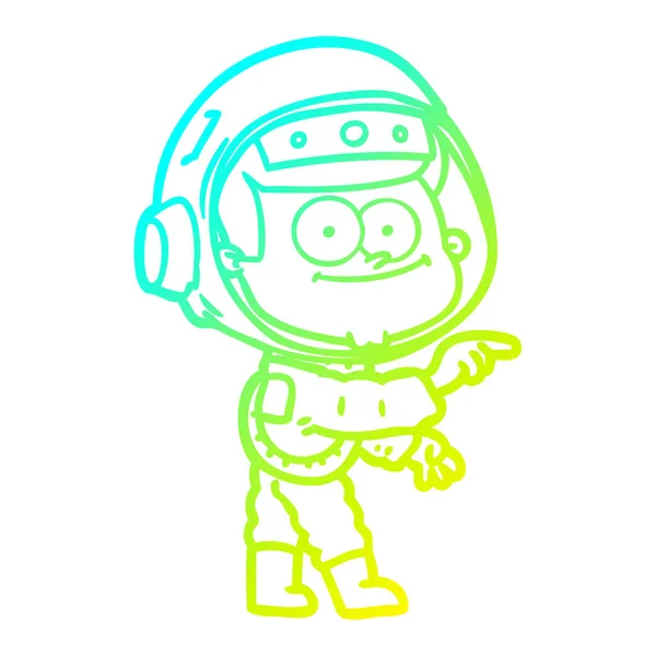 Linha gradiente frio desenho feliz astronauta desenhos animados — Vetor de Stock