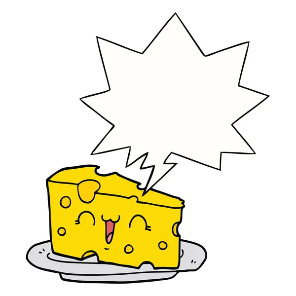 Sevimli karikatür peynir ve konuşma balonu — Stok Vektör