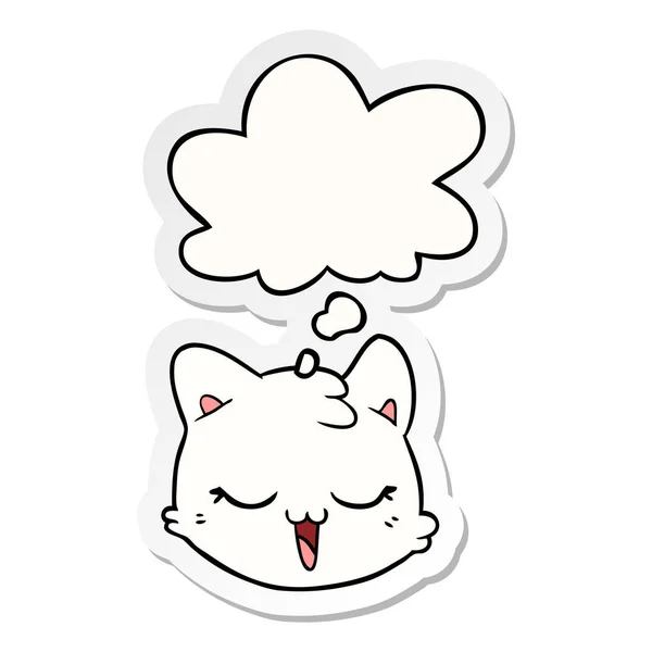 Wajah kartun kucing dan berpikir gelembung sebagai stiker dicetak - Stok Vektor