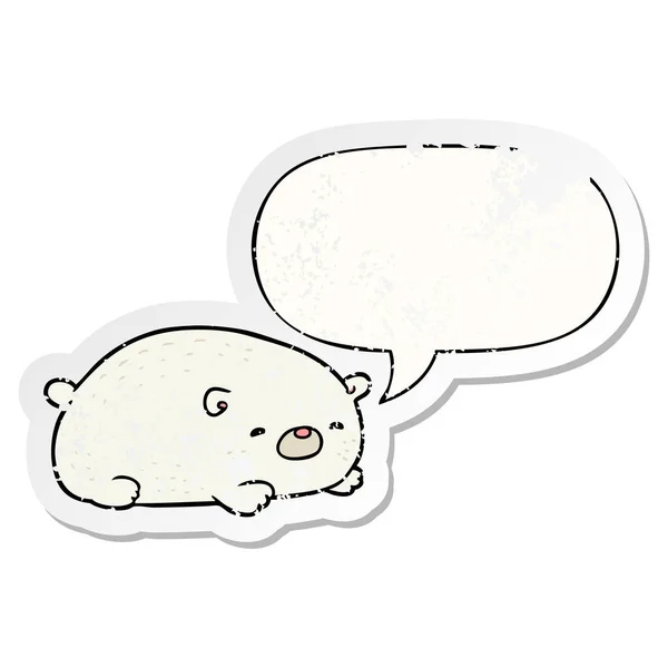 Cute cartoon polar bear and speech bubble distressed sticker — Stock Vector