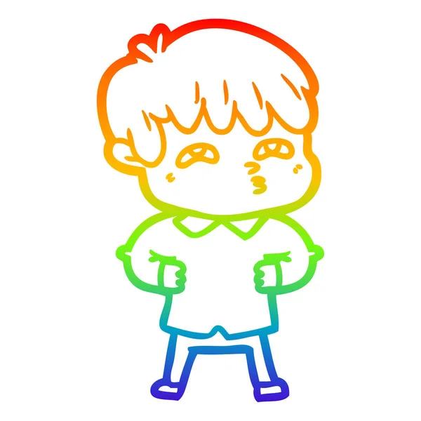 Linea gradiente arcobaleno disegno cartone animato uomo curioso — Vettoriale Stock