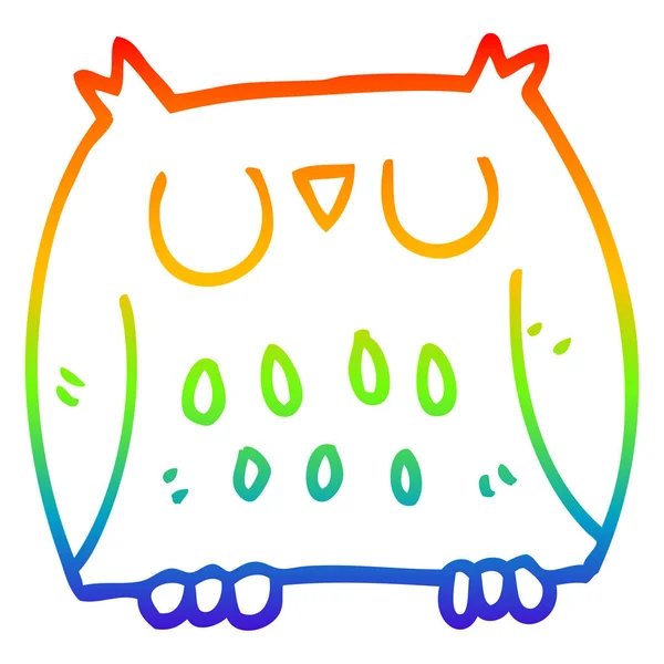 Rainbow gradient linje ritning tecknad söt Uggla — Stock vektor