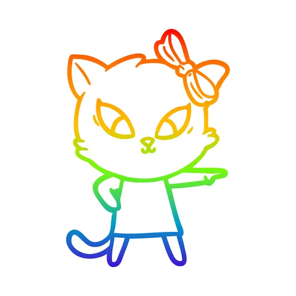 Arco iris gradiente línea dibujo dibujos animados gato — Archivo Imágenes Vectoriales