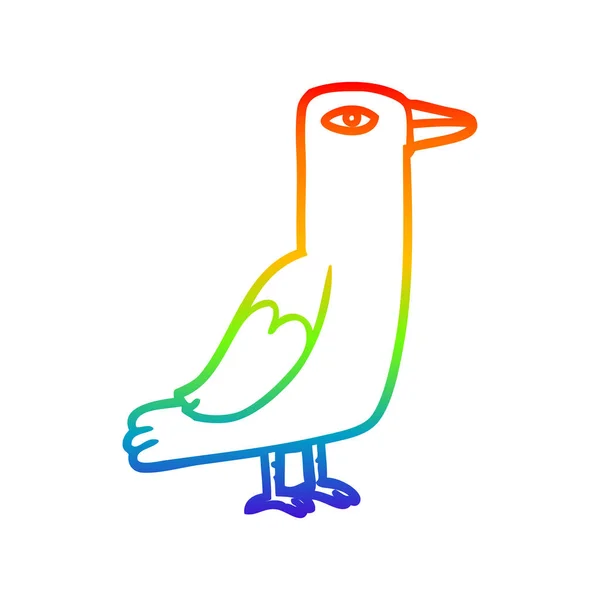 Радужная градиентная линия рисунок мультяшной птицы — стоковый вектор