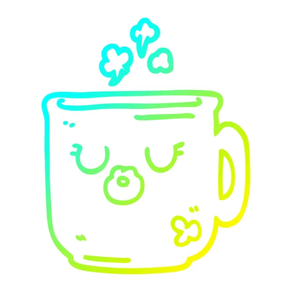 Cold gradient line drawing cartoon hot coffee mug — Stock Vector