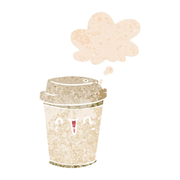 卡通拿出咖啡和思想泡沫在复古纹理的sty — 图库矢量图片