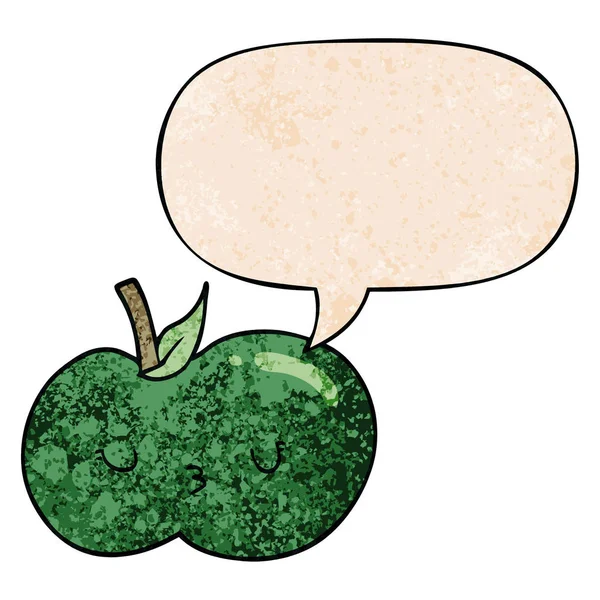 Desenho animado bonito maçã e bolha de fala em estilo de textura retro —  Vetores de Stock