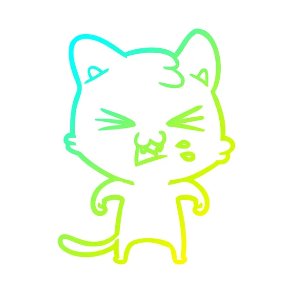 Linha gradiente frio desenho desenho desenho animado gato sibilando — Vetor de Stock