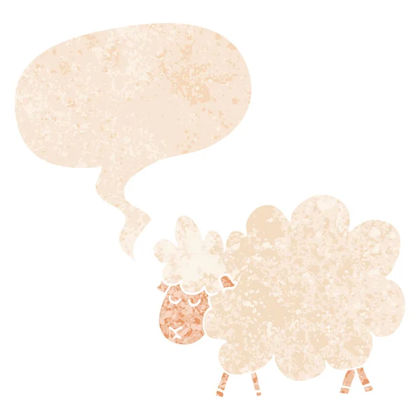 卡通羊和复古纹理风格的语音气泡 — 图库矢量图片
