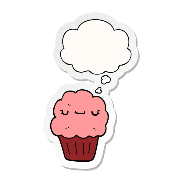 Muffin dessin animé et bulle de pensée comme un autocollant imprimé — Image vectorielle