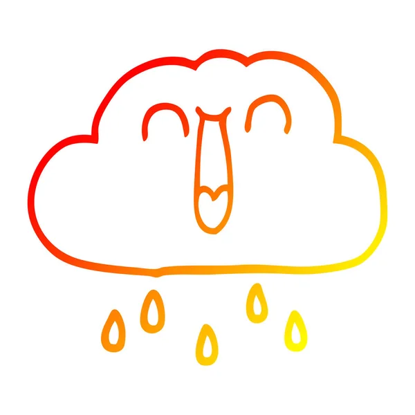 Warme Steigungslinie Zeichnung glücklich Cartoon Regenwolke — Stockvektor
