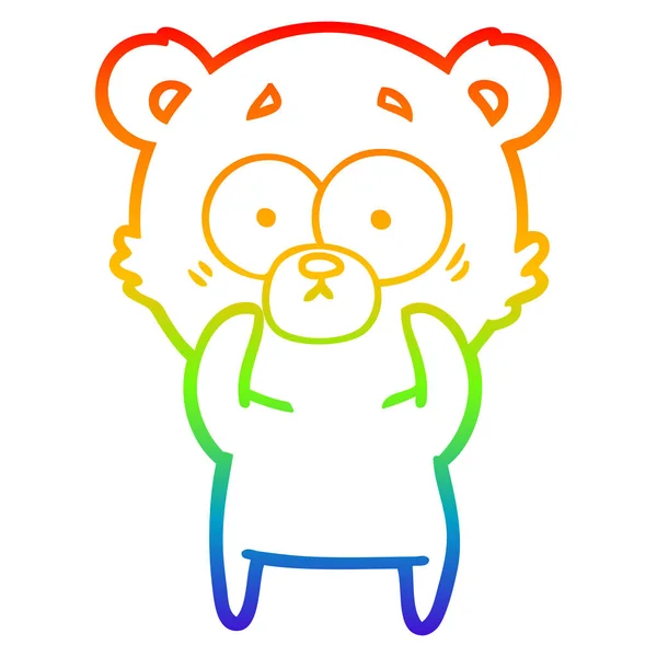 Arco iris gradiente línea dibujo sorprendido oso polar dibujos animados — Vector de stock