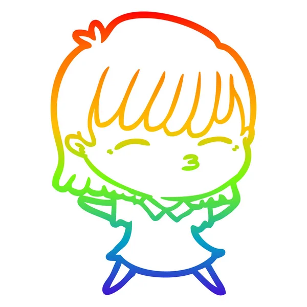 Rainbow gradient ligne dessin dessin femme dessin animé — Image vectorielle